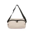 Beige nylon shoulder bag detail view, zipper pocket design, casual crossbody strap. - Off White