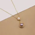 Collier pendentif perle naturelle couleur contraste plaqué or 18K bijoux vintage femme - Pendentif Baroque Contrasté / 47cm
