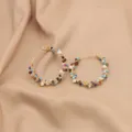Bunte Perlen Creolen Gold Draht Handgemachte Schmuck Variante Stil Elegant Schick - Mehrfarbiger Naturstein