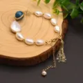 Barock Perle blau Kristall Armband Handgemacht vergoldet Schmuck fuer Damen Alltag - Natürlicher Süßwasserperlen-Stil