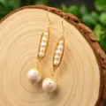 Goldene Erbsenschote Perle Ohrringe Variante, elegantes langer Draht umwickelter Schmuck Artikel. - Erbsenschote Gewickelte Draht Ohrringe