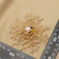 Elegant natural pearl brooch with colorful crystals, vintage champagne pink sunflower design. - Champagne Pink Colorful Style