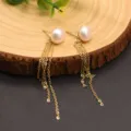 Elegante Perlen Quasten Ohrringe vergoldete Kette lange Ohrhänger modischer Silberschmuck - 925 Silber Gold (GE0565)