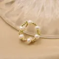 Anello di perle fatto a mano anello di perle d'oro intrecciato gioielli eleganti donna moda - Anello intrecciato taglia 5