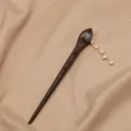 Holz Haarnadel mit blauem Stein und Perlen Quasten, vintage chinesische Art Haarschmuck für Dutt. - Seeblau Perlen Quaste Ebenholz Haarstab