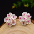 Perlmutt Blumen Ohrringe mit rosa Perle, elegante Muschel Ohrstecker Schmuck Varianteneu. - Weißer Blumenstrauß Stil