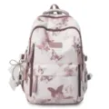 Rosa Schmetterling Druck Schulrucksack Detail, große Schultasche mit süßem Schleifen Anhänger - Rucksack / Lila