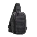 Black grid pattern sling bag detail, casual sports chest bag zipper view, practical design. - Black