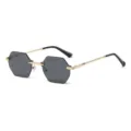 Retro rimless hexagonal sunglasses with gold metal frames and dark lenses for stylish street wear. - Gold Frame Black Lens