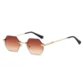 Retro polygon rimless sunglasses with gradient brown lenses and gold metal temples for daily. - Gold Frame Gradient Tea