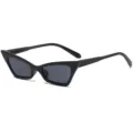 Modische schwarze schmale Katzenaugen Sonnenbrille fuer Damen Retro UV Schutz Brille - C1 / Glänzend Schwarz Rahmen Graue Gläser