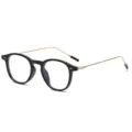 Gafas redondas clásicas anti luz azul con montura negra y patillas doradas delgadas. - Patilla Dorada Anti-Luz Azul (C1) / Negro Brillante