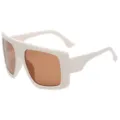 Oversized flat top sunglasses for men and women, stylish white thick frame with brown lens. - White Frame Tea Lens