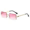 Damen rahmenlose Sonnenbrille mit rosa Farbverlauf quadratischen Gläsern und Goldbügeln. - Goldener Rahmen Rosa Verlaufsgläser