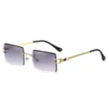 Damen Luxus rahmenlose Farbverlauf Sonnenbrille quadratisch mit goldenen Seil-Metallbügeln. - Goldrahmen Grau-Verlauf