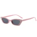 Rosa Katzenauge Sonnenbrille fur Damen Trend Strass kleiner Rahmen Sonnenbrille. - Rosa Rahmen Graue Gläser