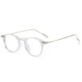 Gafas redondas transparentes con patillas doradas, elegante montura óptica anti luz azul. - Blanco Transparente