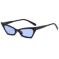 Modische kleine Katzenauge Sonnenbrille Damen Vintage schmaler Rahmen schwarz blaue Gläser - Schwarzer Rahmen Blaue Gläser