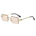 Damen rahmenlose Sonnenbrille mit braunen Farbverlaufkristallgläsern und Goldkordelbügeln. - Goldener Rahmen Helle Tee Gläser