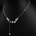 Collier de perles plaqué or 18K vintage avec pendentif fleur en perles, bijoux élégants. - Pendentif Petite Fleur / 47cm