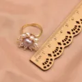 Natürliche Perle Blumen Ring vergoldet Kupfer verstellbar retro ethnischer Stil Schmuck Ring SKU - Lila Sonnenblume Stil