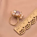 Vintage vergoldeter offener Ring mit bunten Perlen und Lila Stein, eleganter Schmuck. - Set Amethyst Stil
