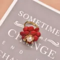 Red coral pearl ring, vintage copper 18k gold plated flower ring variant with sparkling zirconia. - Sea Bamboo Floral Set Ring (Copper)