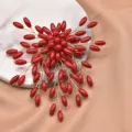 Red beaded flower tassel brooch elegant statement fashion jewelry for women daily wear - Thin Rice Branch Floral Brooch