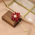 Elegant pearl flower brooch with red coral petals, chic gold pin accessory for women daily wear. - Irregular Coral Red & White Pearl Brooch