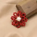 Red coral bead pearl flower brooch variant, elegant floral jewelry accessory for women. - Double Layer Coral Flower Brooch