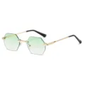 Gradient green rimless octagonal sunglasses with metal frame for stylish street wear. - Gold Frame Gradient Green