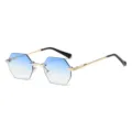 Rimless gradient blue sunglasses with unique polygon cut lenses and stylish metal temples. - Gold Frame Gradient Blue