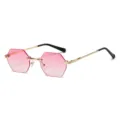 Stylish rimless polygon sunglasses with gradient pink lenses and gold metal temples for women. - Gold Frame Pink Lenses