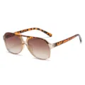Lunettes de soleil vintage à double pont tendance avec monture léopard et verres dégradés marron. - Monture Thé Léopard Dégradé Verres Thé