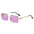 Luxus rahmenlose quadratische Sonnenbrille mit lila Gläsern und goldenen Seilbügeln. - Goldener Rahmen Violette Gläser