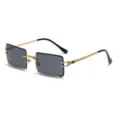 Luxus Damen-Sonnenbrille rahmenlos mit grauen quadratischen Gläsern und goldenen Seilbügeln. - Goldgrau