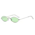 Vintage Kleine Ovale Metalen Zonnebril Groene Lenzen Steampunk Hip Hop Zonnebril - Zilver Frame Oceaan Groen C7