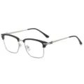 Men's semi-rimless anti-blue light glasses with black browline and sleek metal frame. - Matte Black Silver Frame Anti-Blue Light C3