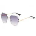Gafas de sol poligonales sin montura para mujer con lentes moradas y patillas con perlas. - Marco Dorado Gris Degradado C1