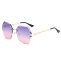 Gafas de sol sin montura degradado violeta rosa para mujer con perlas y corte de diamante - Marco Dorado Púrpura-Rosa Degradado C2