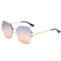 Gafas de sol mujer sin montura degradadas con corte de diamante y detalles perlas moda - Marco Dorado Gris-Naranja Degradado C3