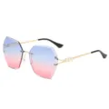 Rimless gradient sunglasses with pearl metal temples stylish women fashion eyewear luxury shade - Gold Frame Blue-Pink Gradient C5