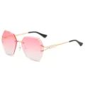 Rimless polygonal gradient pink sunglasses for women with gold pearl decorated temples. - Gold Frame Gradient Pink C6