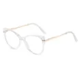 Clear frame cat-eye anti blue light optical glasses with stylish metal temples for daily wear. - Anti blue light / Transparent White With Gold Temple C5