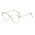 Cat eye blue light blocking glasses with clear frame and gold metal temples, stylish eyewear. - Anti blue light / Transparent Yellow With Gold Temple C2