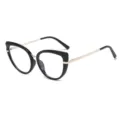 Occhiali da vista cat eye nero oro anti luce blu con stanghette in metallo per donna. - Montatura Nera Astina Dorata Anti-Luce Blu C1
