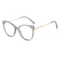 Stylish cat-eye blue light blocking glasses with translucent grey frame and gold metal temples. - Anti blue light / Transparent Gray With Gold Temple C3