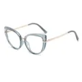 Elegante occhiale da vista anti luce blu cat eye con montatura grigia e stanghette oro. - Montatura Blu Trasparente Aste Dorate Anti-Luce Blu C3