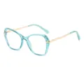 Lunettes de vue transparentes bleues pour femmes, branches métalliques anti lumière bleue. - Bleu Transparent Branches Dorées C3