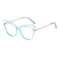 Hellblaue Cat-Eye Blaulichtfilter Brille mit stylischen Metallbügeln für die Bildschirmarbeit. - Transparenter Blauer Rahmen Goldene Bügel Anti-Blaulicht C2